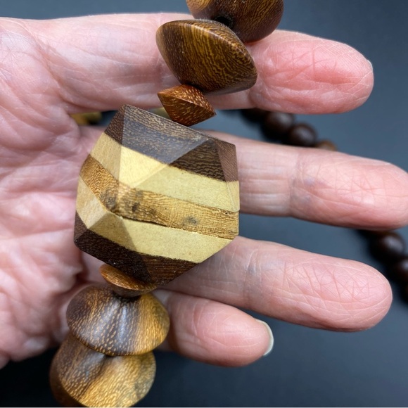 Vintage Chunky Wood Beads Necklace Boho Tribal Style - Picture 8 of 8